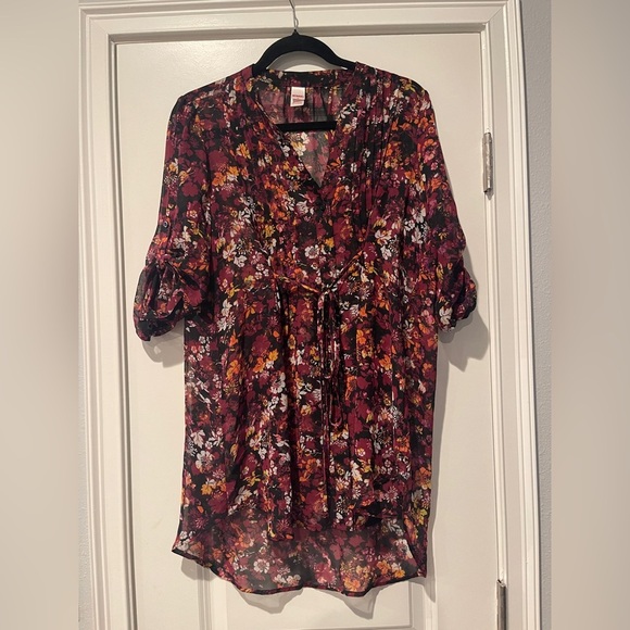 BONGO Floral Blouse - Burgundy and Orange - Picture 1 of 5